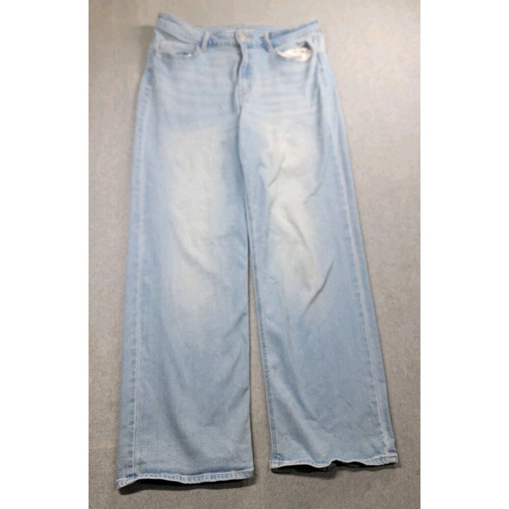 Old Navy Jeans Womens 14 34x30 Wide Leg High Rise Light Blue Boho Grunge Hippie